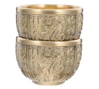 SOIMISS Cuenco Decorativo de Latón Dorado Vintage, Set de 2 Piezas, Adorno de Mesa para Oficina y Hogar, Cuenco Fortuna Chino, Decoración Práctica y Elegante
