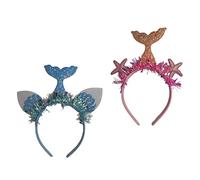 SOIMISS Diademas Sirena 2 Piezas Para Cabello Niña Diseño Estrella De Mar Rosa y Concha Azul Accesorios Fiesta Tocado Celebraciones