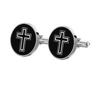 SOIMISS Gemelos Masculinos de Acero Inoxidable Diseño de Cruz Negra Botones Decorativos para Camisa Accesorios de Ropa Versátiles para Uso Diario y Fiestas 1 Par