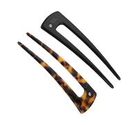 SOIMISS Horquilla Francesa en Forma de U de Acetato para Cabello Medio y Grueso, 2 Piezas Estampado Leopardo y Negro, Pasador para Moños y Recogidos, Accesorio Ligero para Cuidado