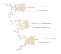 SOIMISS Horquillas Pelo de Novia en Forma de U, 3 Piezas Flores de Perla, Accesorios Decorativos Plateados para Bodas y Damas de Honor, Horquilla Decorativa Elegante para