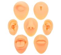 SOIMISS Juego de 7 Piezas de Silicona Suave para Práctica de Perforación Corporal, Modelo Facial Realista Orejas Postizas, Ojo, Nariz, Boca, Lengua y Ombligo, Adecuado para Entrenamiento