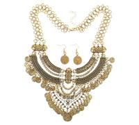 SOIMISS Juego de Collar Babero y Pendientes Étnicos para Mujer Conjunto Vintage con Cadena Gruesa Monedas Decorativas y Borlas Estilo Bohemio Punk para Fiestas y Uso Diario