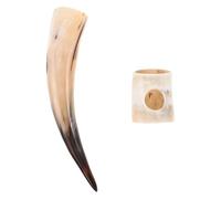 SOIMISS Juego de Cuerno para Beber Vikingo de Auténtico Cuerno de Buey Jarra Rústica de 380 Ml con Soporte de Madera Vaso Grande para Hidromiel y Whisky Fiestas y Celebraciones