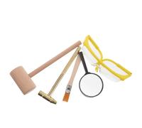 SOIMISS Juego de Herramientas de Excavación Martillo de Madera Mediano Gafas Protectoras Cepillo Pequeño y Lupa Kit Arqueológico Educativo para Juegos al Aire Libre y Exploración