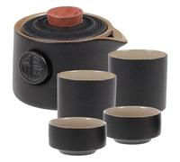 SOIMISS Juego de Té de Cerámica Negra Vintage, Tetera Portátil con 1 Tetera y 2 Tazas, Vajilla de Viaje para Uso Doméstico, Utensilios de Té Prácticos para Degustar en Color Aleatorio