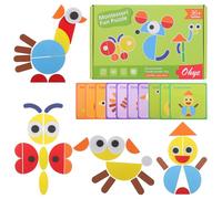 SOIMISS Juego Montessori de Rompecabezas Geométrico, Bloques de Patrones de Madera Tablero, Tarjetas de Formas Coloridas, Desarrollo Motriz y Reconocimiento Visual, Juguetes