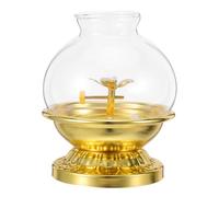 SOIMISS Lámpara de Aceite de Aleación Mecha Ajustable y Base Engrosada 10 Cm para Interior y Altar, Chimenea de Vidrio Vintage para Decoración de Templo y Sala de Oración