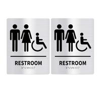 SOIMISS Letrero para Baño Unisex de Acero Inoxidable con Braille Táctil 2 Piezas Diseño Elevado y Resistente Adecuado para Puertas de Oficinas Locales Comerciales y Baños Públicos