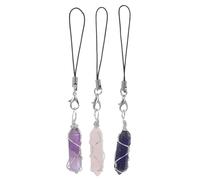 SOIMISS Llaveros de Cristal Natural 3 Piezas, Colgantes de Prisma Hexagonal de Piedra Preciosa (cuarzo Rosa, Lapislázuli, Amatista), Charm para Teléfono y Mochila, Accesorios