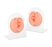 SOIMISS Modelo de Oído Simulado Silicona para Práctica de Perforación de Oreja Expositor de Pendientes Izquierdo y Derecho con Base de Acrílico para Decoración de Escritorio