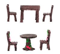 SOIMISS Muebles Miniatura para Jardín de Hadas Set 2 Juegos de 3 Piezas Mesas y Sillas de Resina Micro Color Marrón Oscuro Decoración Creativa Micropaisajes