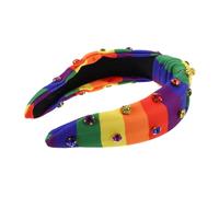 SOIMISS Non-slip Rainbow Knotted Headband With Rhinestones Wide Striped Hairband For Women And Stylish Lgbtq Festival Hair Accessory Comfortable Soft Fabric