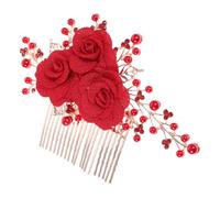 SOIMISS Novia Roja con Perlas y Flores Tocado Boda Elegante para Mujer y Niña Accesorio Pelo Fiesta sin Caída Sujeción y Diseño Artesanal
