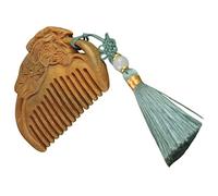 SOIMISS Peine Cabello de Madera de Sándalo Verde Grabado con Borlas, Mini Portátil, Cepillo Masajeador Ergonómico para Cabello Seco y Húmedo, Mujeres, Uso en Casa y Viajes
