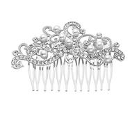 SOIMISS Peineta Cabello de Novia Plateada Perlas y Cristales Tocado de Boda Elegante para Fiesta y Evento Especial Accesorio Femenino para Peinados Nupciales