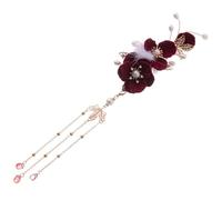 SOIMISS Pinza Pelo Borla Horquilla de Flores de Aleación de Zinc, Tejido y Abs, Flor Rojo Oscuro, para Cosplay y Boda, Accesorio Hanfu