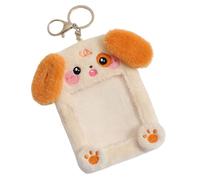 SOIMISS Portatarjetas de Peluche Llavero, Funda para Tarjetas de Identificación Tamaño 3 Pulgadas, Diseño Animal Perro Marrón, para Oficina, Escuela y Uso Diario