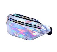 SOIMISS Riñonera De PU Brillo Reflectante y Lentejuelas Coloridas Bandolera para Mujer para Viajes Al Aire Capacidad Amplia y Múltiples Compartimentos Plata Espejo