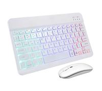 SOIMISS Teclado y Ratón Inalámbricos Retroiluminados Tricolor De 10 Pulgadas Pegatinas En Español, Recargables, para Oficina y Uso En Tabletas y Teléfonos