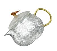 SOIMISS Tetera de Cristal Patrón Martillado 550 Ml para Estufa Mango Dorado Filtro Integrado Tetera para Calentar Té Kung Fu y Flores Resistente y Gruesa para Uso Doméstico