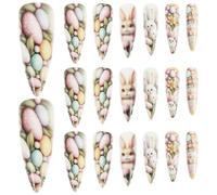 SOIMISS Uñas Postizas de Ataúd con Diseño de Conejito, 2 Cajas, Uñas Cortas Adhesivas Reutilizables para Mujeres y Niñas, Decoración Festiva de Pascua y Obsequio Divertido para Fiestas