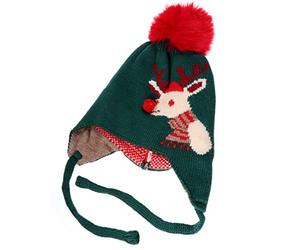 SOIMISS Vacaciones Baby Christmas Knit Hat Reno Beanie Hat Pom Pom Warm Crochet Knitted Hat with Earflaps for Toddler Girls Boys Christmas Green