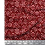 Soimoi Rojo crepe poli Tela azteca del suroeste tela estampada de costura de tela 52 Pulgadas de ancho