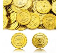soitzhoc 100 Piezas Piratas Monedas Juguete plástico Set | con Caja Transparente | Búsqueda del Tesoro Monedas de Oro, | Ideal para Decorar Fiestas de cumpleaños, sorteos de la Suerte, etc.