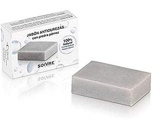 Soivre Cosmetics Jabón Antidurezas con Piedra Pómez Natural | Exfoliante para Pies, Talones, Codos y Rodillas | Elimina Durezas, Callosidades y Células Muertas | Con Aceite de Coco y Almendras Dulces