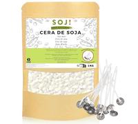Soj - 15 mechas libres - 1KG de cera de soja en pastillas - no GMO - Envasado en Francia - Cera para velas 100% pura y natural, especial para verter y rellenar.