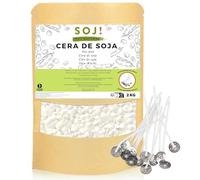 Soj - 25 mechas libres - 2KG de cera de soja no transgénica - Envasada en Francia - Cera para velas 100% pura y natural, especial para verter y rellenar