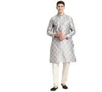 Sojanya (Desde 1958 Jacquard Silk Self Design Indian Traditional Ethnic Dresses Kurta Churidar Pyjama Set, gris, dorado (Grey & Gold), XX-Large