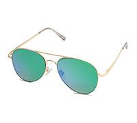 SOJOS Gafas De Sol Clásica Marco Metal Sin Aros Doble-Puente Lente Plano SJ1030 Con Marco Dorado/Lente Espejo Verde