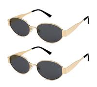 SOJOS Gafas de sol retro para mujer y hombre, ovaladas, metal, modernas, clásicas, UV400, protección SJ1217, Oro gris y dorado gris, medium