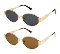 SOJOS Gafas de sol retro para mujer y hombre, ovaladas, metal, modernas, clásicas, UV400, protección SJ1217, Dorado Marrón y Oro Gris, medium