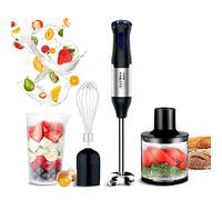 SOKANY batidora de mano 1000W, 5 Velocidad regulable + Turbo, 4-in-1 Picadora eléctrica Acero inoxidable Incluye Vaso medidor, Picador y Emulsionador | Pica hielo, alimentos congelados, frutos secos