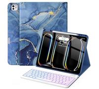 Soke Funda de teclado para iPad Pro de 13 pulgadas (M4 2024), teclado inalámbrico desmontable magnético y teclas de retroiluminación de 7 colores, cubierta trasera de TPU con soporte para lápices para