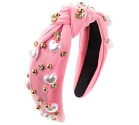 Sokfone Diadema para el día de San Valentín para mujer, diadema anudada con corazón, perlas blancas, diamantes de imitación, diadema de moda para el día de San Valentín, accesorios de regalo (rosa)