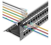 Sokqovt Panel de conexión de 48 puertos Cat6a con acoplador Keystone, panel de conexión de red Cat6 10G sin perforación, panel de conexión Ethernet 2U Rj45 de ahorro de tiempo con barra trasera