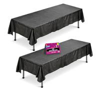 SOL 2 manteles largos negros para fiestas, 274 x 137 cm, rectangular, grande, desechable, plástico, protección resistente contra derrames: diseño opaco para Halloween, graduación, cumpleaños, bodas