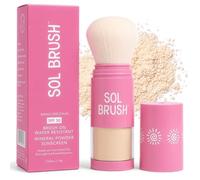 Sol Brush Protector solar mineral SPF 50, protector solar de amplio espectro UVA/UVB, aplicador de cepillo sin ensuciar, limpio y libre de crueldad, resistente al agua (80 minutos), rosa, justo