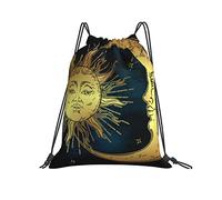 Sol Dorado, Luna Creciente Y Estrellas Sobre Un Cielo Azul Oscuro Hombres Mujer Mochila De Cuerdas Práctico Mochila Con Cordón Gracioso Bolsas De Cuerdas Gimnasio Para Deportivo Escolar Viaje