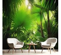 Sol Jungla Papel Tapiz Fotográfico, Papel Pintado Pared Dormitori 300Anx210Al cm, Fotográfico Decorativo Pared Naturaleza Tranquila 3D, Mural Tela de Seda Verde esmeralda, Antiestático