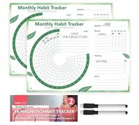 SOL Pack de 2 Seguidor de Hábitos Magnético A4 - Calendario Reutilizable de Borrado en Seco para Rutinas Diarias y Progreso Mensual - Planificador de Pizarra Blanca con 2 Bolígrafos, Ideal para