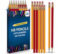 SOL Paquete de 32 lápices HB con gomas de borrar, mina de grafito fuerte para escritura y dibujo suaves, diseño con punta de borrador para escuela, oficina, arte, bocetos y uso diario