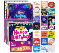 SOL Paquete múltiple de 20 tarjetas de cumpleaños para hombres y 20 sobres, 15 x 15 cm, tarjetas de cumpleaños variadas para hombres, mensajes cuidadosos, duraderos, diseños elegantes, perfectas para