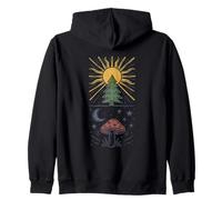 Sol Pino Árbol Luna Hongo Bosque Celestial Boho Arte Popular Sudadera con Capucha