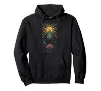 Sol Pino Árbol Luna Hongo Bosque Celestial Boho Arte Popular Sudadera con Capucha