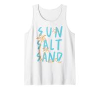 Sol Sal y Arena Playa Vacaciones Palmera Océano Olas Camiseta sin Mangas